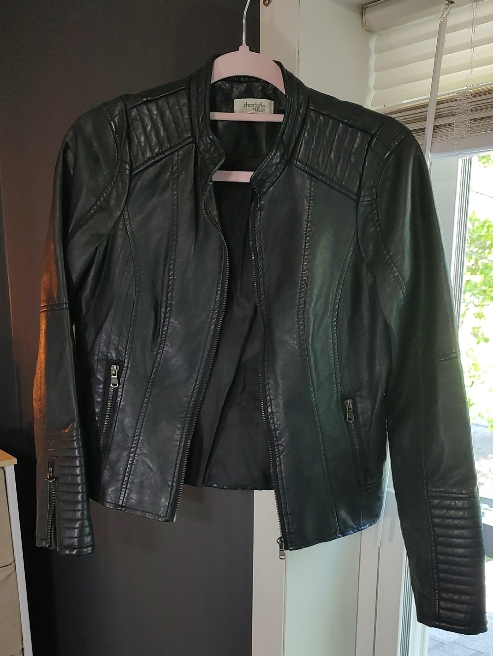Charlotte Russe Black Quilted Faux Leather Moto Jacket